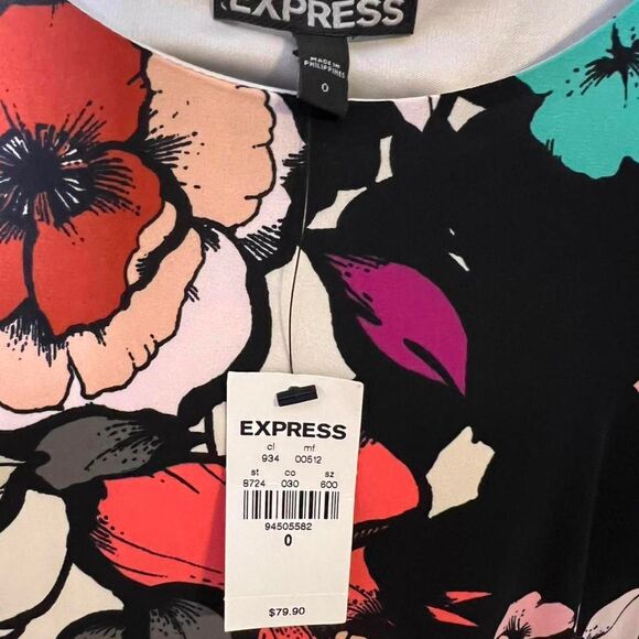Express Women's Floral Shift Dress boho retro bell sleeve size 0 xs - Picture 6 of 7